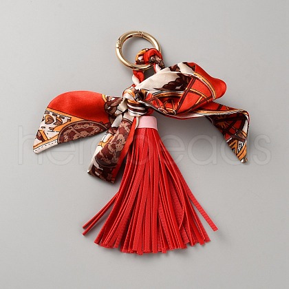 PU Leather & Seltin Cloth & Golden Alloy Pendants Decorationg HJEW-WH20004-02A-1