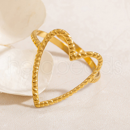 Hollow Heart 304 Stainless Steel Adjustable Open Cuff Rings for Women RJEW-M103-01A-G-1