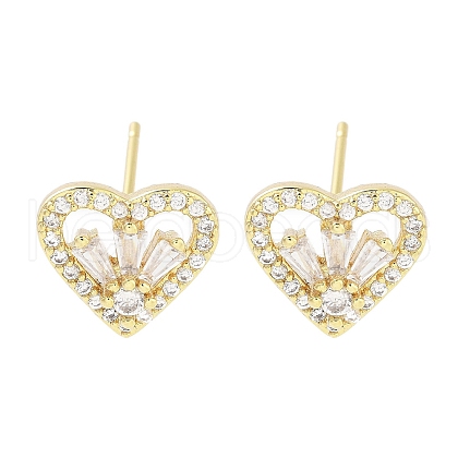 Brass Micro Pave Clear Cubic Zirconia Studs Earring for Women EJEW-S217-A08-1