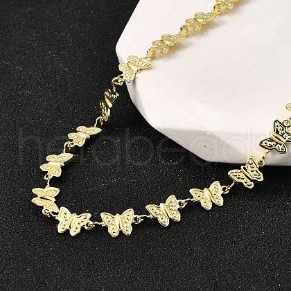Brass Butterfly Link Chain Necklaces NJEW-M108-15G-1