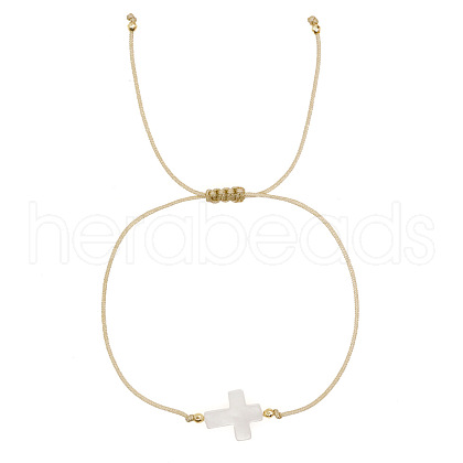 Easter Cross Shell & Brass Braided Cord Bracelets OU0830-1-1