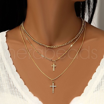 Cross Alloy with Crystal Rhinestone Pendant Necklaces WGAF0E8-13-1