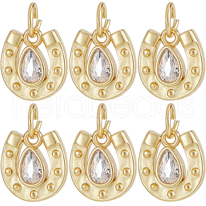 Beebeecraft 6Pcs Brass with Cubic Zirconia Pendants KK-BBC0012-07-1