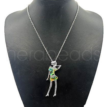 Alloy Pave Natural Paua Shell Woman Pendant Necklaces XH4699-1-1