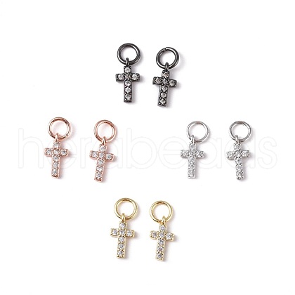 Brass Micro Pave Cubic Zirconia Tiny Cross Charms ZIRC-X0001-01-1