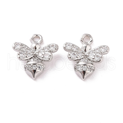 Brass Micro Pave Clear Cubic Zirconia Charms KK-G418-11P-1