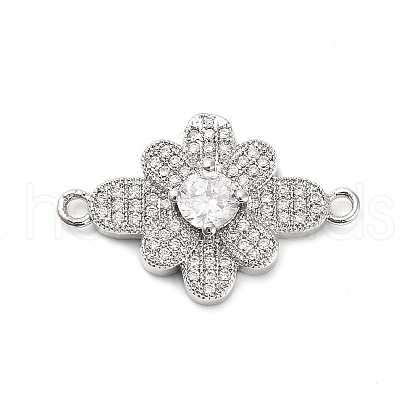 Brass Clear Cubic Zirconia Flower Connector Charms KK-L229-063P-1