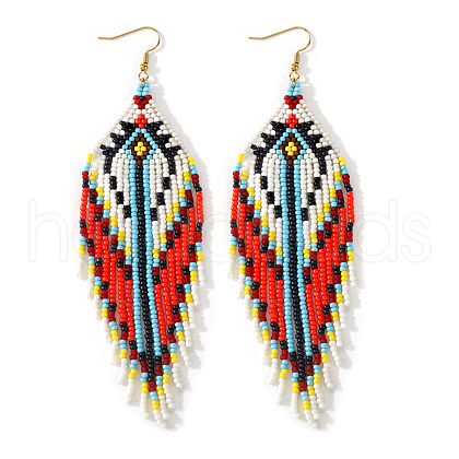 Bohemian Handmade Glass Seed Beads Hexagon Dangle Earrings ZA8204-3-1