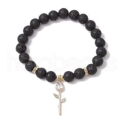 Natural Lava Rock Beaded Stretch Bracelets BJEW-JB11000-02-1