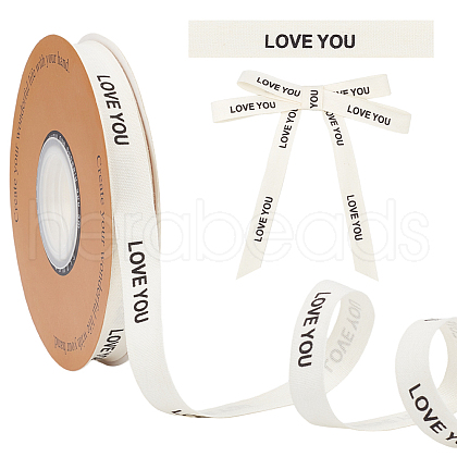 30 Yards Cotton Love You Word Printed Ribbon OCOR-WH0086-87B-1