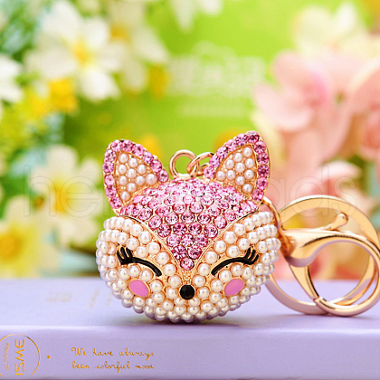Full Rhinestone Fox Head Pendant Keychain WG98948-09-1