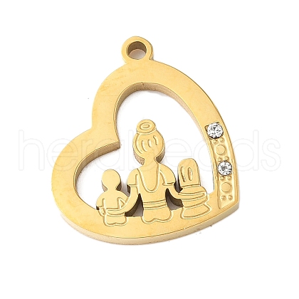 304 Stainless Steel with Rhinestone Pendants STAS-R168-24G-01-1