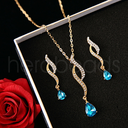 Teardrop Alloy with Rhinestone Pendant Necklace & Stud Dangle Earring FS-WGF5802-05-1