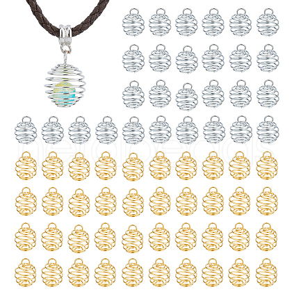 HOBBIESAY 120Pcs 2 Colors Iron Spring Bead Cage Pendants IFIN-HY0001-07-1