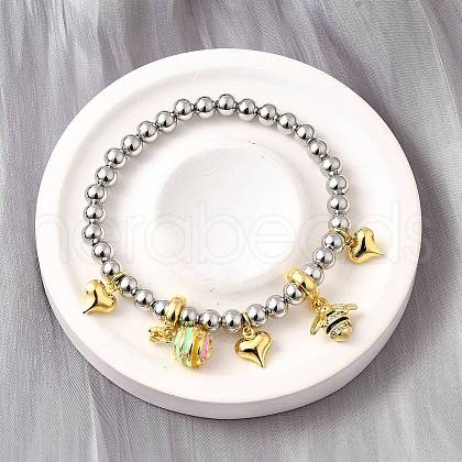 Brass Enamel Round Beads Charm Bracelets for Women BJEW-D317-11D-PG-1