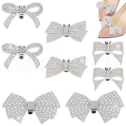 AHADERMAKER 8Pcs 4 Styles Bowknot Alloy Rhinestone Shoe Decorations AJEW-GA0006-99-1
