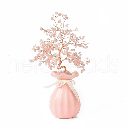 Natural Gemstone Chips and  Ceramic Vase Display Decorations DJEW-B007-01A-1