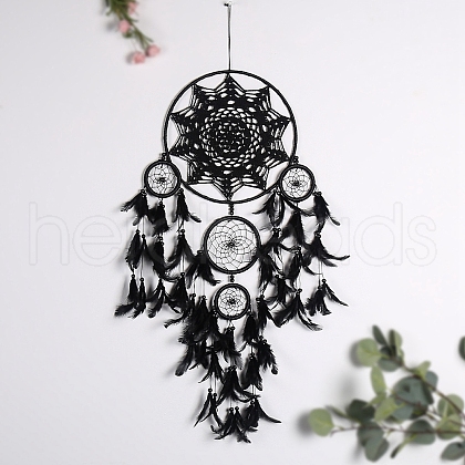 Iron Woven Web/Net with Feather Pendant Decorations PW-WG60818-01-1