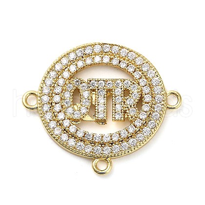 Brass Micro Pave Clear Cubic Zirconia Ring with Letter QTR Connector Charms KK-L229-073G-1