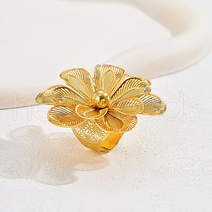 Elegant Hollow Flower Iron Cuff Rings for Bride Lady Daily Vacation Gift KR3281-1
