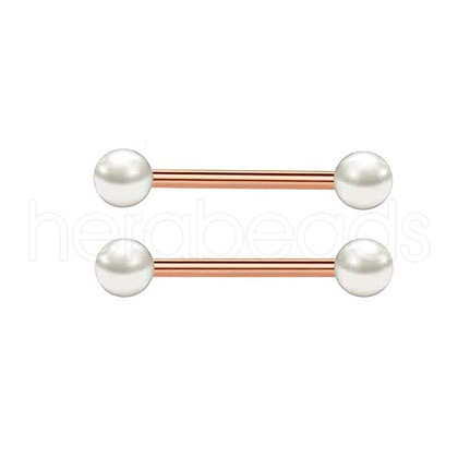 304 Stainless Steel & Plastic Imitation Pearl Half Round Nipple Barbells WGD80F3-06-1