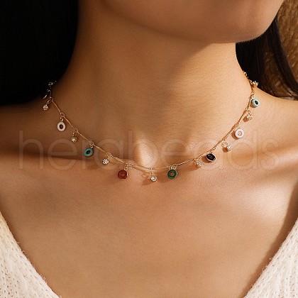 Alloy Crystal Rhinestone Enamel Colorful Donut Tassel Bar Link Chain Necklaces for Women FS-WGBC662-01-1