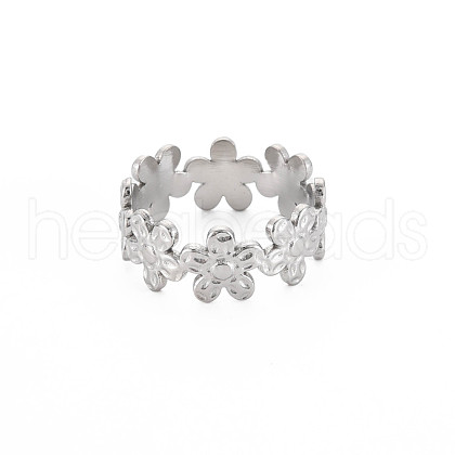 304 Stainless Steel Flower Wrap Open Cuff Ring for Women RJEW-S405-173P-1