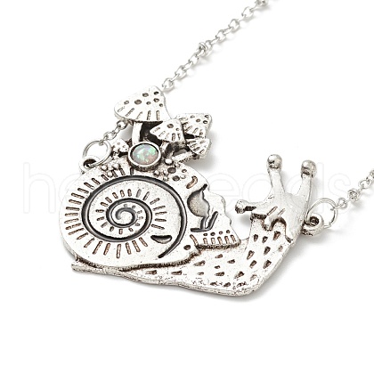 Alloy Snail with Mushroom Pendant Necklace with Resin Beaded NJEW-G056-03AS-1