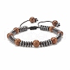 Natural Wenge Wood & Synthetic Hematite Braided Bead Bracelet BJEW-JB07933-1