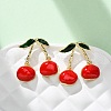 Cherry Brass Enamel Dangle Stud Earrings EJEW-U062-02A-G-2