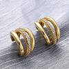 Triple C-Shaped Brass Micro Pave Clear Cubic Zirconia Stud Earrings EJEW-R025-11G-2