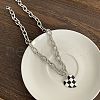 Black and White Checkered Heart Alloy Enamel Pendant Necklaces for Women FS-WGFAE52-01-4