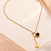 304 Stainless Steel Emerald Rhinestone Heart Slider Lariat Necklaces for Women FS-WGF69E1-01-3