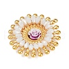 304 Stainless Steel and Resin Flower Pendants STAS-R170-03G-03-2