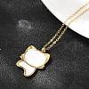 304 Stainless Steel Pave Natural White Shell Cute Cat Shaped Pendant Necklaces for Women NJEW-F339-01G-5