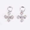 Brass Micro Pave Cubic Zirconia Tiny Cross Charms ZIRC-G128-04P-1