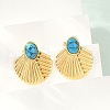 Fan 304 Stainless Steel Synthetic Turquoise Stud Earrings for Women EJEW-U046-17A-G-2