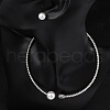 Round Plastic Imitation Pearl Stud Earrings & Rectangle Cubic Zirconia Rhinestone Cuff Choker Necklaces Sets SJEW-U003-06P-2