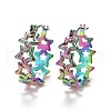 Ion Plating(IP) Rainbow Color Hollow Star 304 Stainless Steel Hoop Earrings for Women STAS-A057-14MC-1