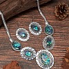 Oval Alloy & Paua Shell Pendant Necklace & Dangle Earring Sets FS-WG1A0FD-01-2