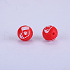 Christmas Printed Round with Christmas Socking Pattern Silicone Focal Beads SI-JX0056A-217-1
