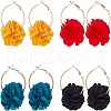 ANATTASOUL 4 Pairs 4 Colors 3D Flower Cloth Hoop Earrings EJEW-AN0003-69-1