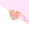 Pink Color Enamel Heart with Eye Open Cuff Ring RJEW-F135-08G-2