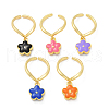 Brass Enamel Adjustable Open Cuff Rings for Women RJEW-U057-11G-4