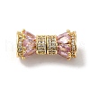Rack Plating Brass Pave Pink & Clear Cubic Zirconia Screw Clasps KK-E084-18G-1