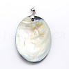 Brass Paua Shell Oval Pendants SSHEL-F0006-55-2