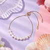 Adjustable Natural Cultured Freshwater Pearl Box Chain Slider Bracelets for Women BJEW-JB10488-2