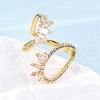 Brass Clear Cubic Zirconia Horse Eye Cuff Rings for Women RJEW-U047-31G-3
