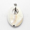 Brass White Shell Oval with Flower Pendants SSHEL-F0006-48A-01-2