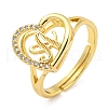 Heart with Letter Rack Plating Brass Micro Pave Cubic Zirconia Adjustable Rings for Women RJEW-I105-06G-A-1